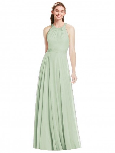 Chiffon A-Line Long Sleeveless Sage Bridesmaid Dress / Evening Dress Sheffield