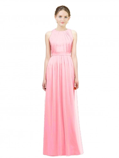 Soft Chiffon A-Line Long Sleeveless Salmon Bridesmaid Gowns Sheffield