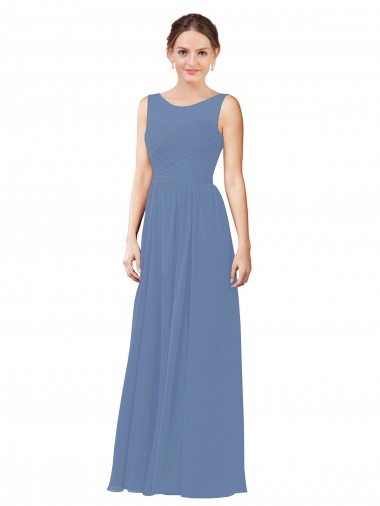 Soft Chiffon Sheath Long Sleeveless Windsor Blue Bridesmaid Dress Sheffield