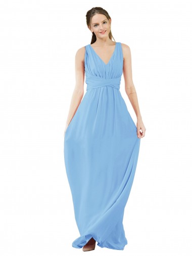 Soft Chiffon A-Line Long Sleeveless Periwinkle Bridesmaid Gowns Sheffield