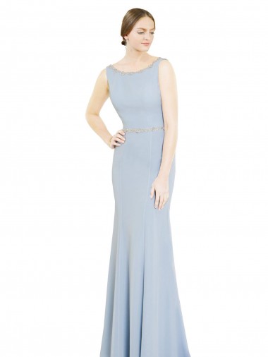 Soft Chiffon A-Line Long Sleeveless Light Sky Blue Low Back Bridesmaid Dress Sheffield