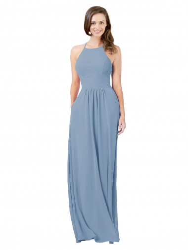 Chiffon A-Line Long Sleeveless Keyhole Back Bridesmaid Gowns Sheffield