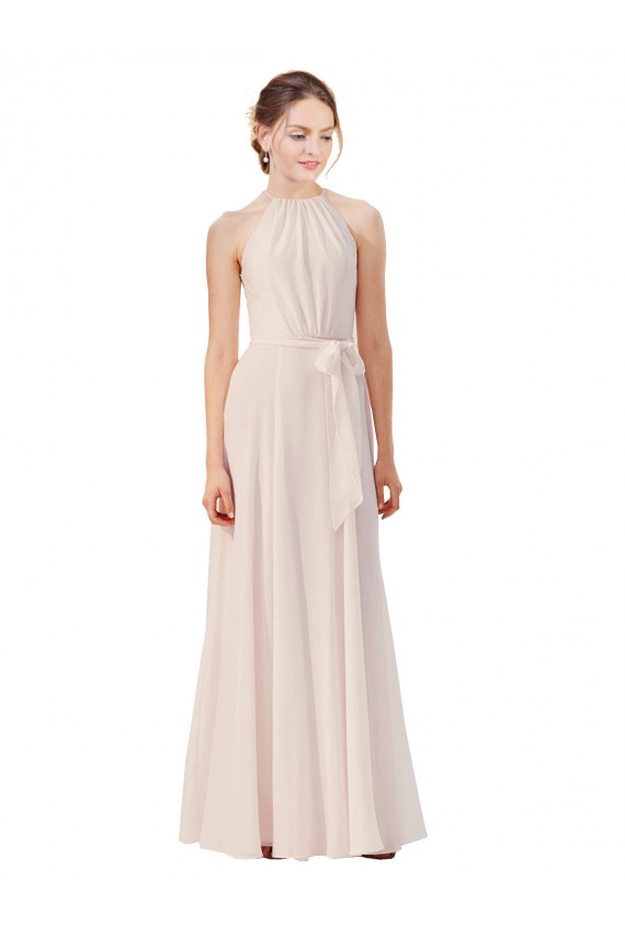 Soft Chiffon A-Line Long Sleeveless Cream Pink Bridesmaid Dress Sheffield