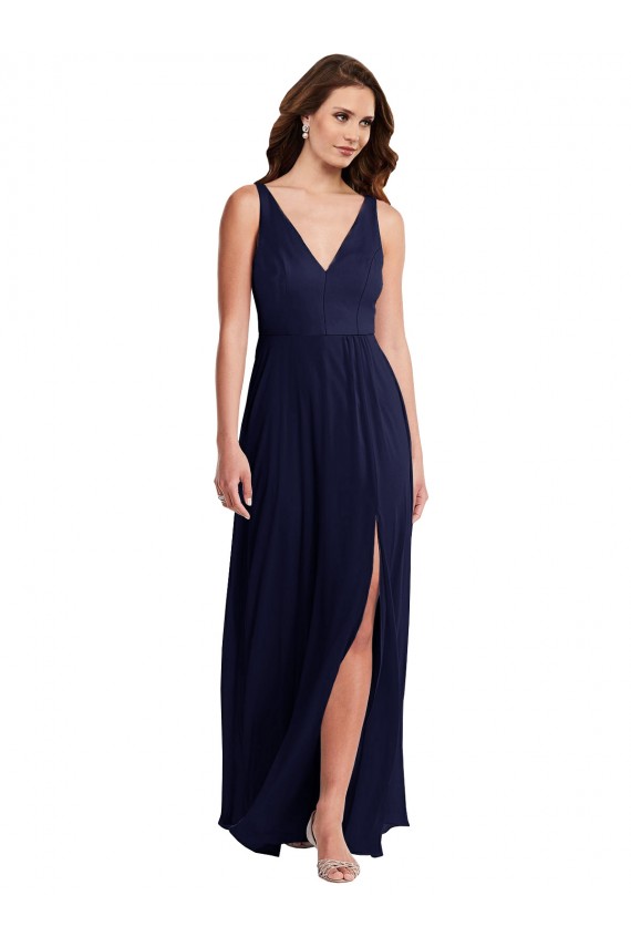 Soft Chiffon A-Line Long Sleeveless V-Back Front Slit Evening Dresses Sheffield
