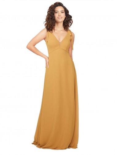 Soft Chiffon A-Line Long Sleeveless Saffron Keyhole Back Bridesmaid Dress Sheffield