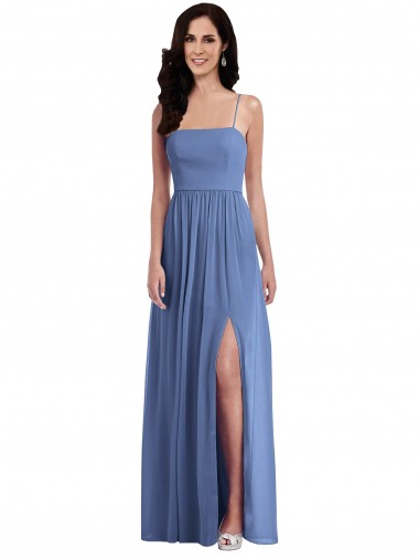 Soft Chiffon A-Line Long Sleeveless Low Back Front Slit Evening Dresses Sheffield