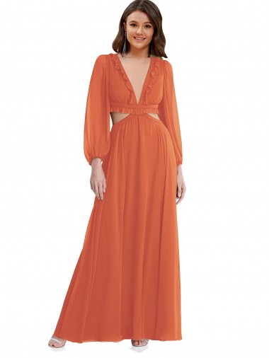 Soft Chiffon A-Line Long Long Sleeves Open Back High Low Evening Gown / Bridesmaid Dress Sheffield