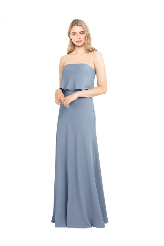 Stretch Crepe Sheath Long Sleeveless Smoke Blue Formal Dress / Bridesmaid Dress Sheffield