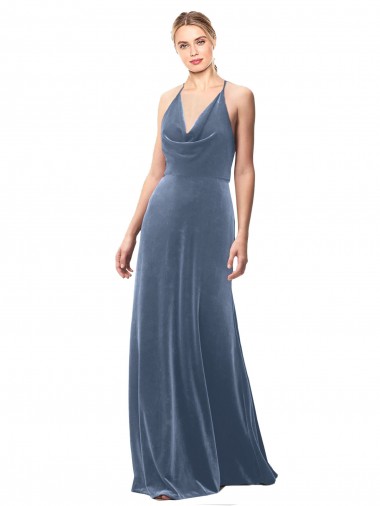 Stretch Velvet A-Line Long Sleeveless Keyhole Back Prom Dress / Bridesmaid Dress Sheffield