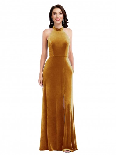 Stretch Velvet Trumpet Long Sleeveless Keyhole Back Semi Formal Evening Dress / Prom Dress / Bridesmaid Dress Sheffield