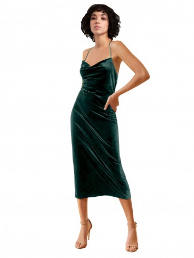 Stretch Velvet Sheath Midi Length Sleeveless Criss Cross Open Back Formal Dress / Bridesmaid Dress Sheffield